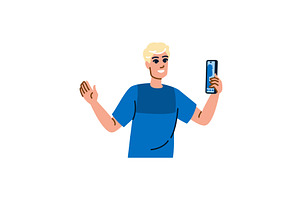 Young man making a video call and, a Technology Illustration by pikepicture