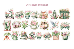 Watercolor Romantic Spring Clipart