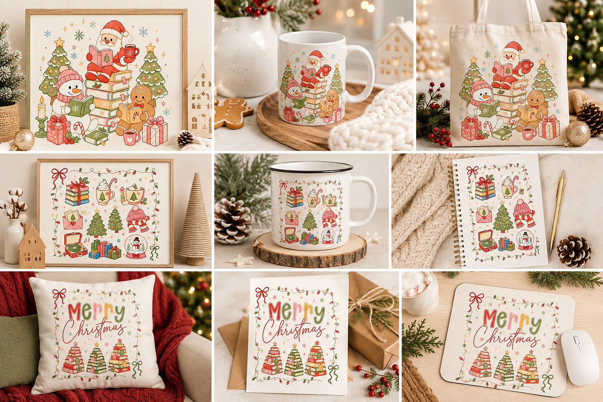 Retro Bookish Christmas Png Bundle, an Object Graphic by Daisy Design (Photo 10 of 11)