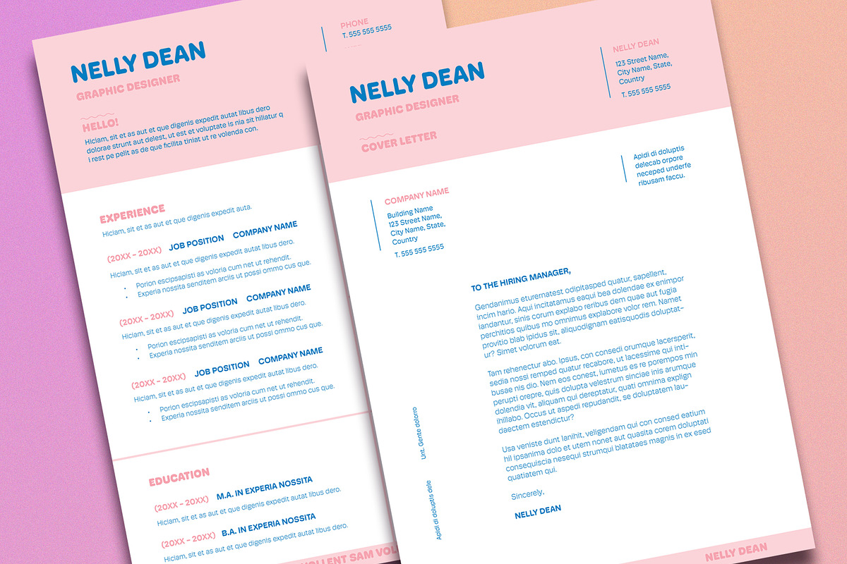 Resume Layout with Pink and Blue Acc, a Resume Template by wavebreak
