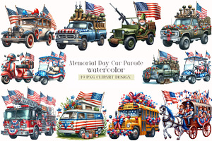 Memorial Day Car Parade Clipart, an Illustration by DreamArtGraphic