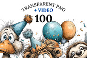 100 Birthday Animal Clipart PNGs, an Animal Illustration by Pati Charm Studio (Thumbnail 1 of 9)