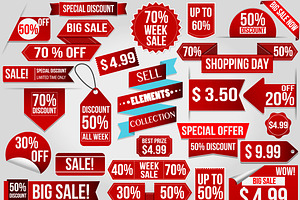 Sale red discount elements set, an Object Graphic by Den Marty Studio