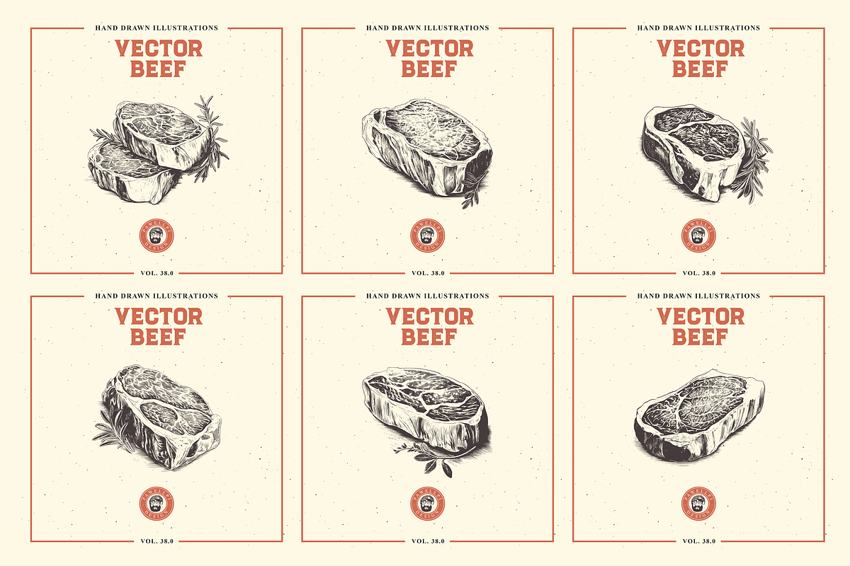 Vector Beef Illustrations Vol.38, a Food Illustration by pawellpi