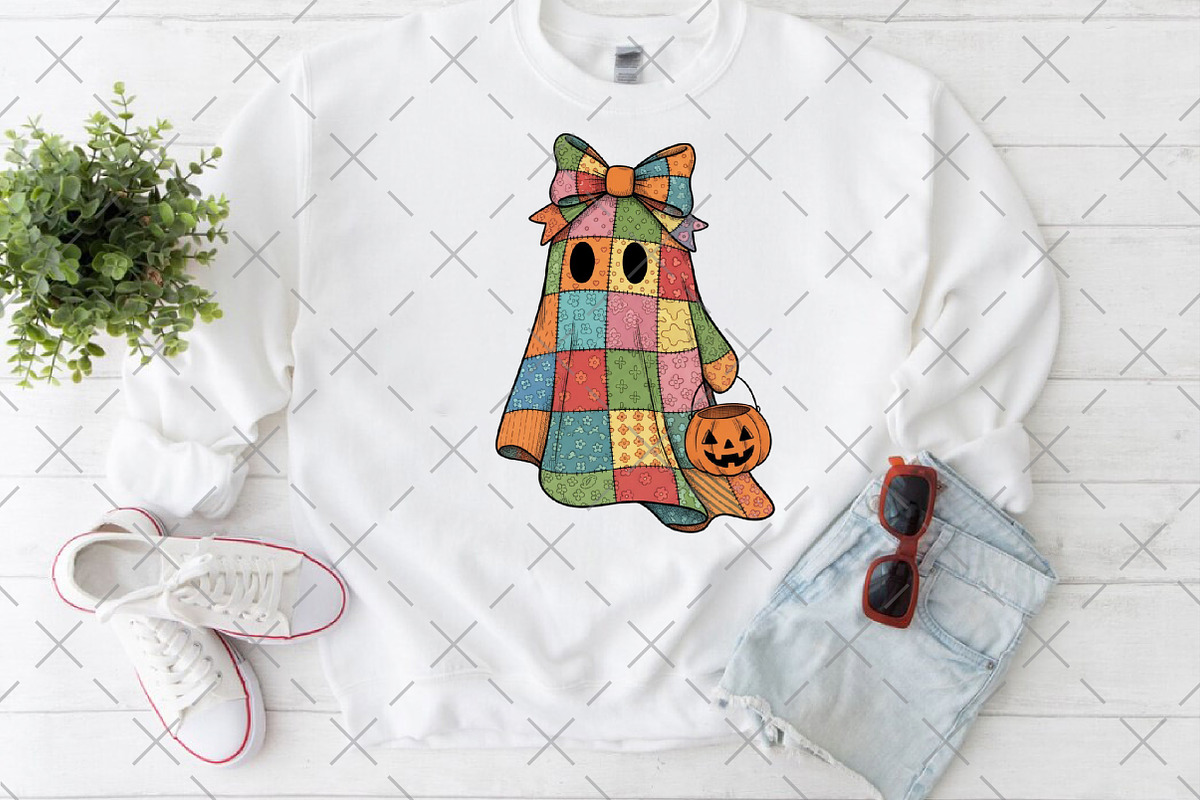 Patchwork Ghost PNG, an Illustration by Craft Nest (Photo 3 of 6)