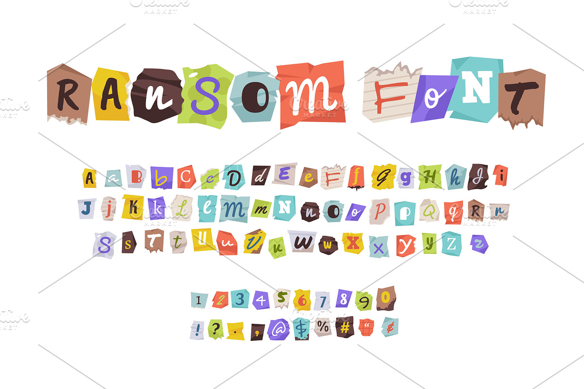 Ransom font. Colorful cutout letters, an Object Illustration by YummyBuum