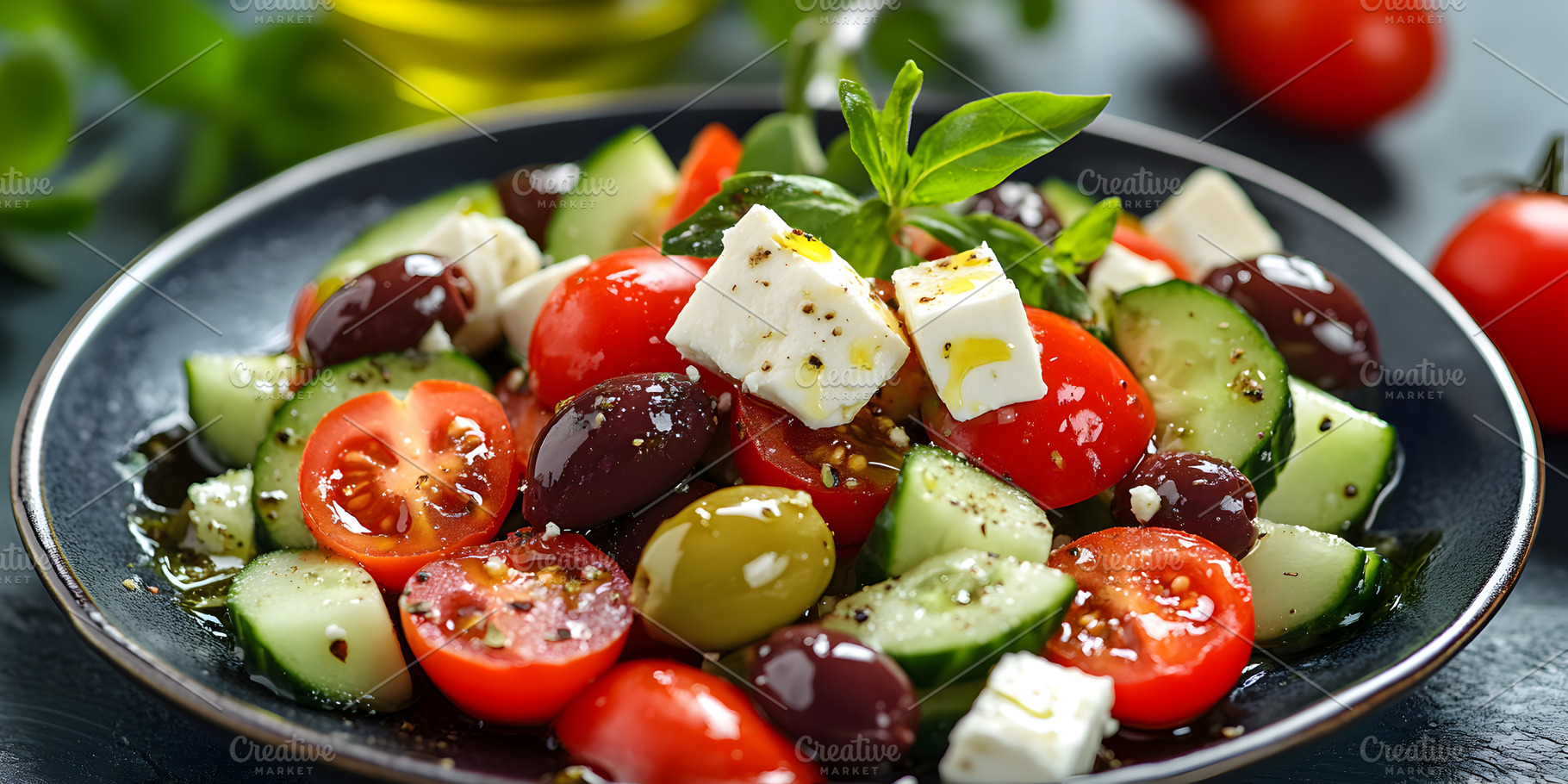 Greek salad with feta olives tomatoe, a Food & Drink Photo by Photostock