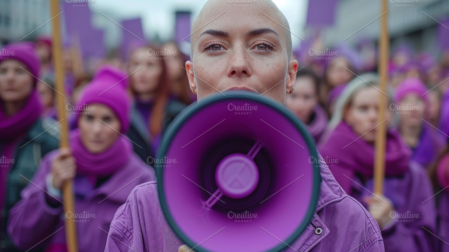 Thousands of people march in the city streets. Women rights prot, a Photo by AS photostudio