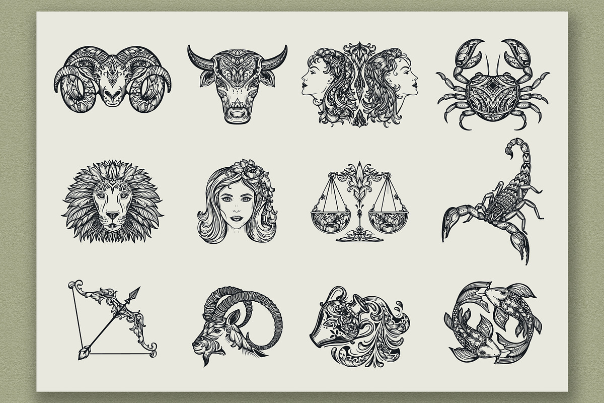Zodiac Vector Set, a Decorative Illustration by Molly art (Photo 2 of 16)