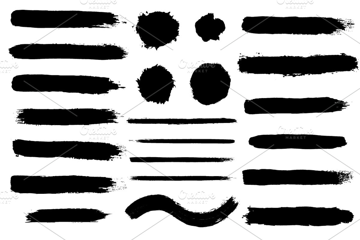 Vector set of 18 brush strokes preview 4