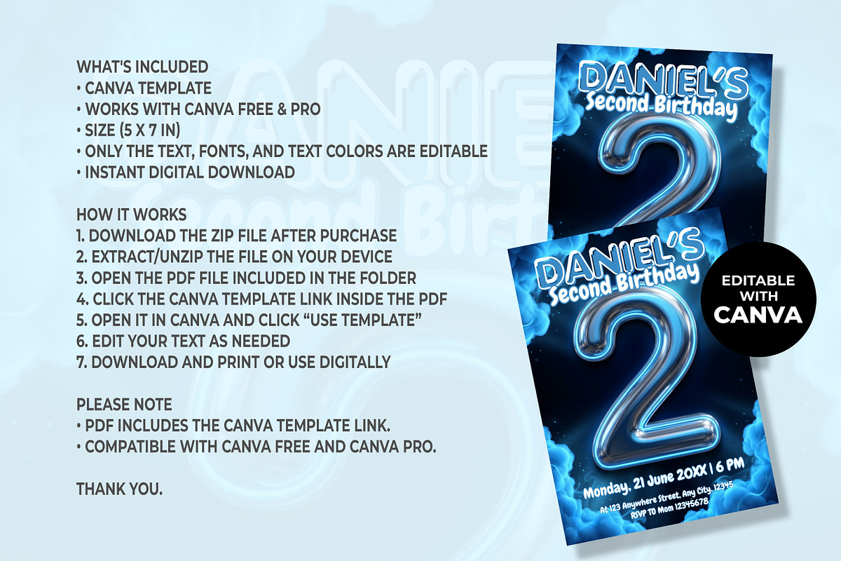 2nd Birthday Canva Invitation, an Invitation Template by M9 Design (Photo 4 of 4)