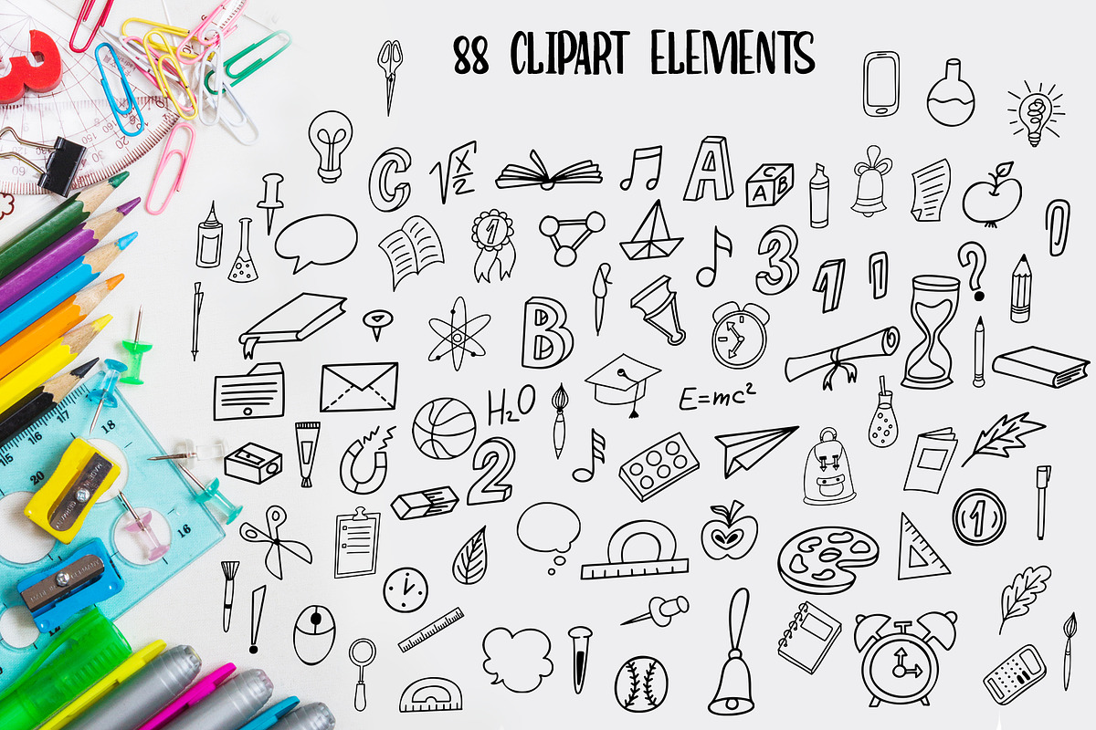 School days-clipart+lettering, an Education Illustration by Astarte_design (Photo 4 of 11)