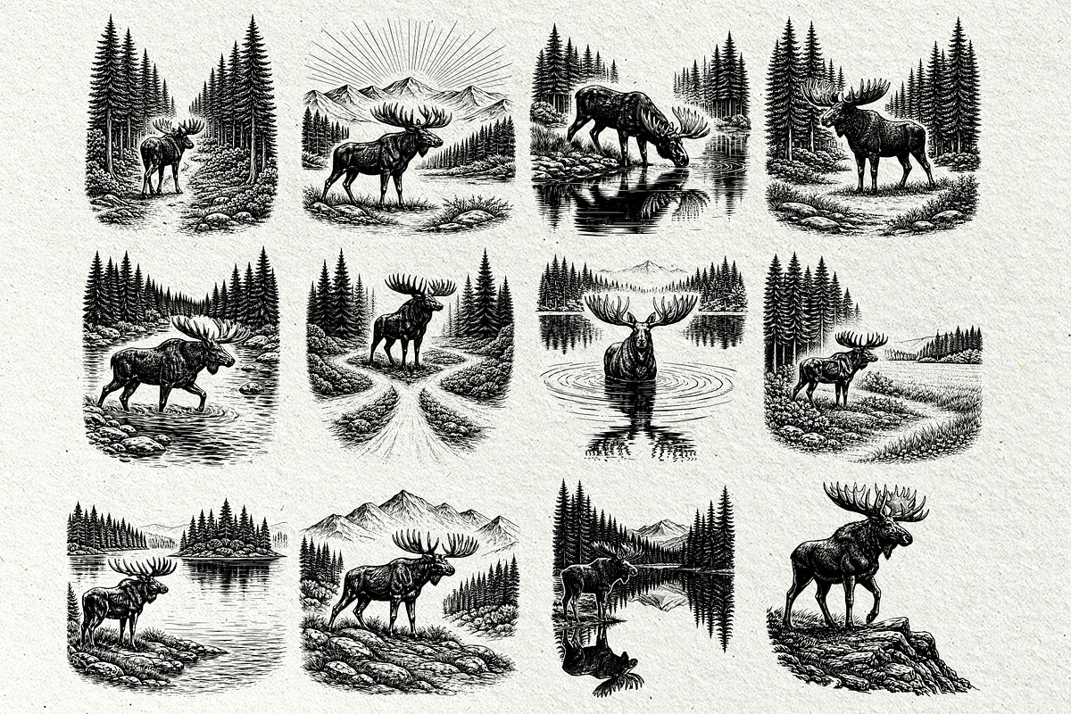 Moose Scenes SVG Graphics, an Animal Illustration by DENIDigitalArtSudio (Photo 4 of 6)