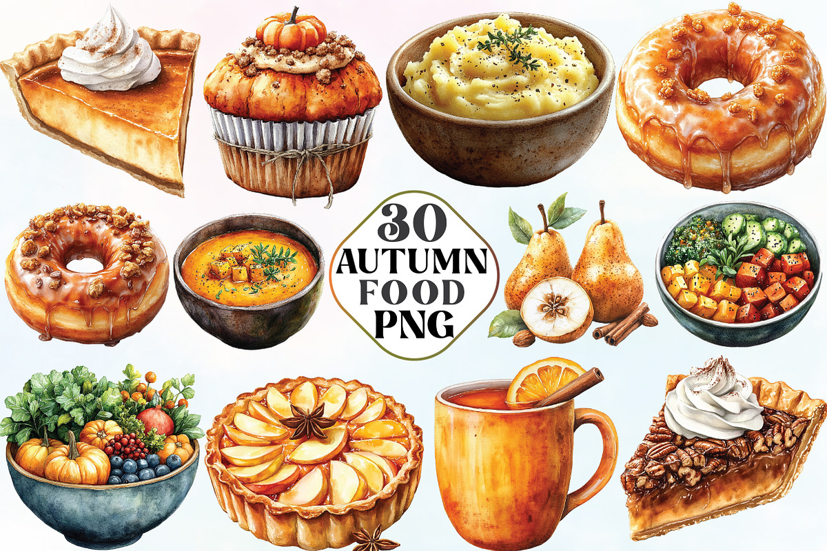 Watercolor Autumn Food Clipart, an Illustration by CraftArtStudio (Photo 1 of 6)