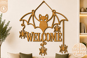 Halloween Bat Welcome Laser Cut SVG, an Object Graphic by Rose Art (Thumbnail 1 of 3)