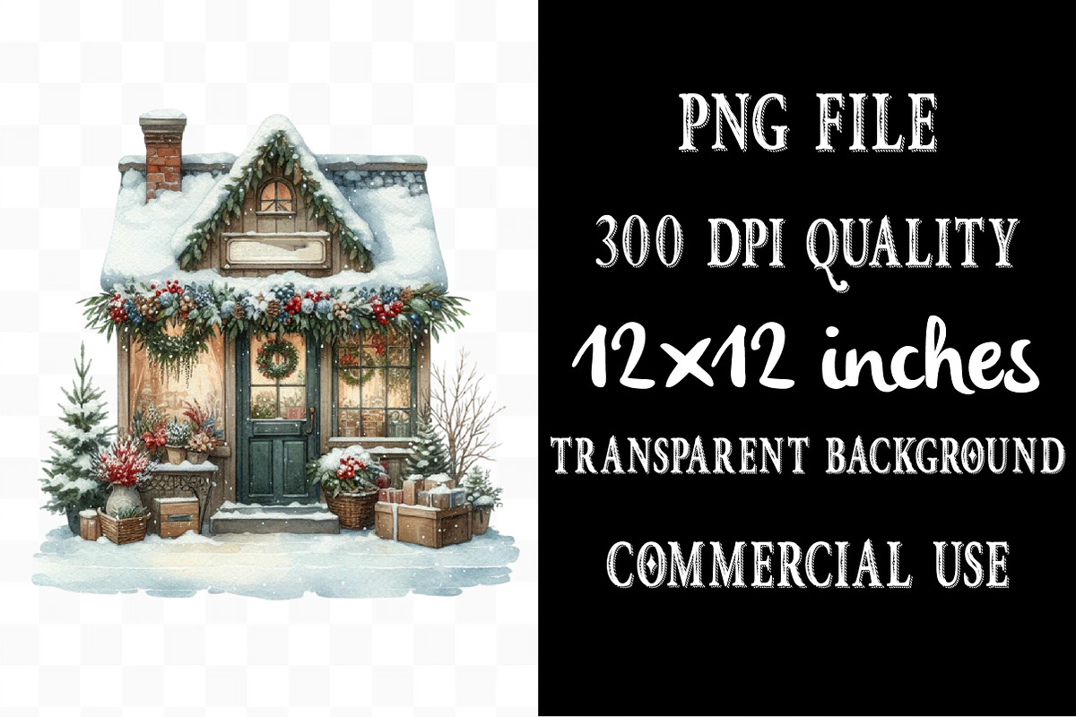 Snowy Village Christmas Clipart, an Illustration by Designking (Photo 4 of 5)