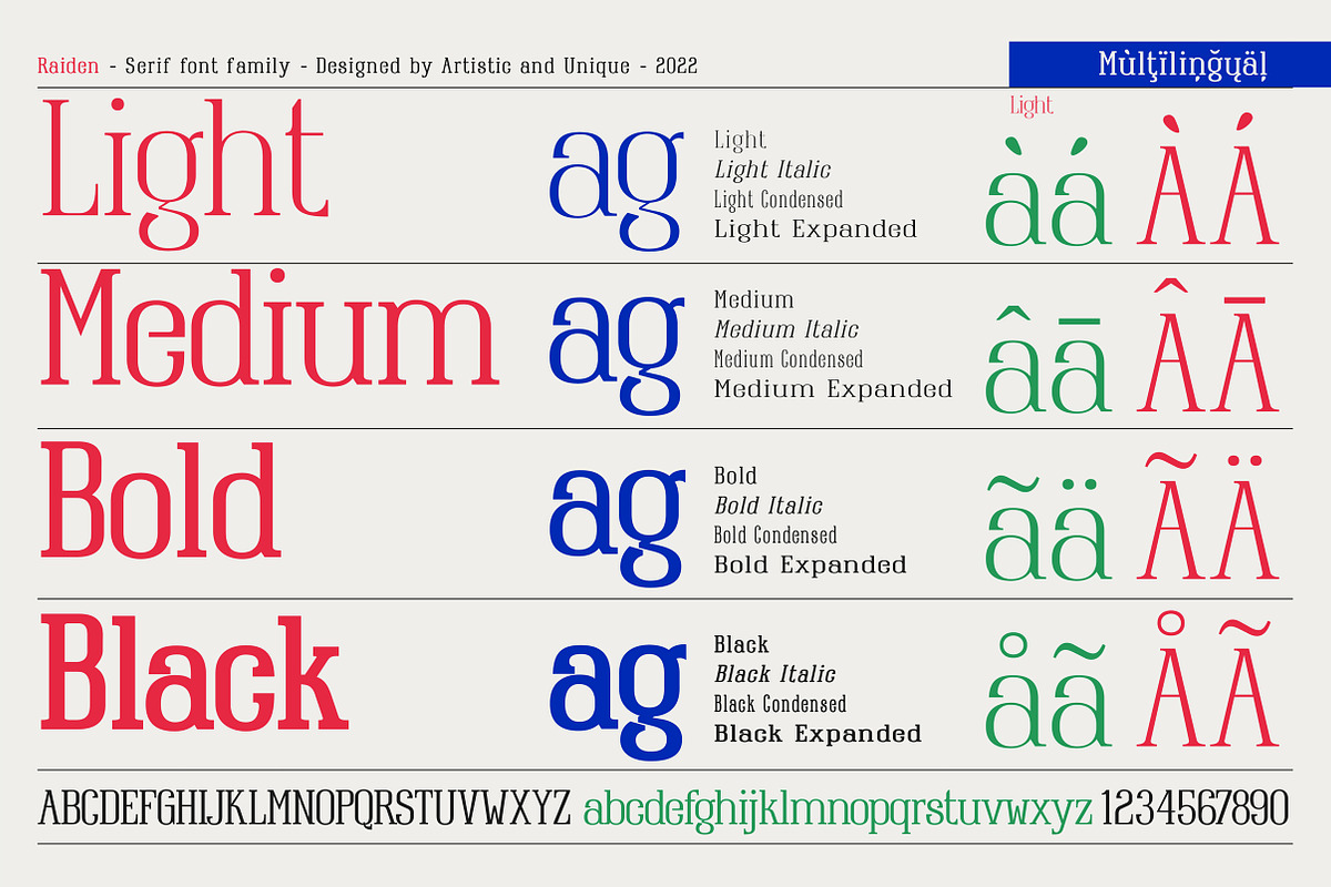Raiden - Serif font family, a Serif Font by Artistic & Unique (Photo 2 of 13)