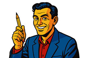 Smiling Cartoonist Holding Pencil, a Person Illustration by AlexArt