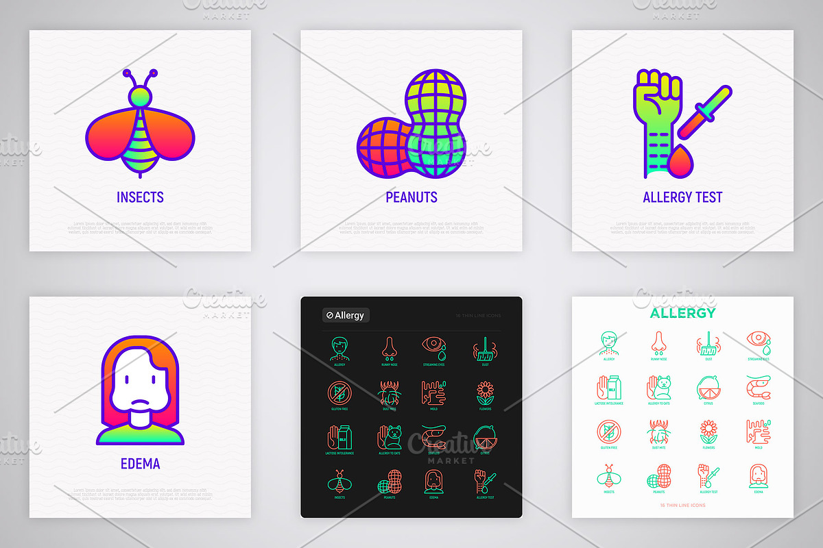 Allergy | 16 Thin Line Icons Set, an Outline Icon by Alex Blogoodf (Photo 6 of 7)