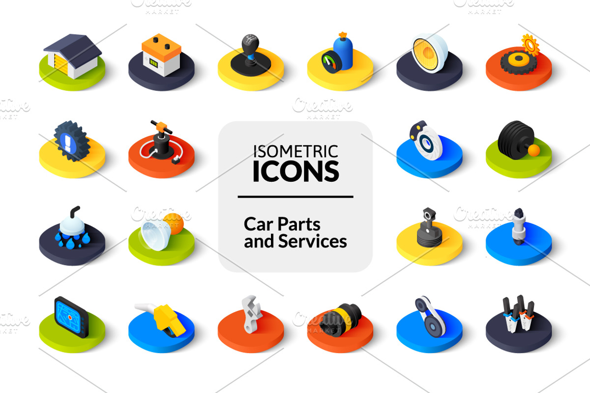 Isometric icons - Car Parts, Service, an Icon by sidmaydesign (Photo 1 of 3)