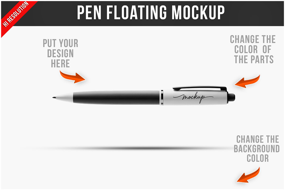 Pen Floating Mockup PSD, a Pens & Pencil Mockup by Bruno's Shop (Photo 1 of 4)