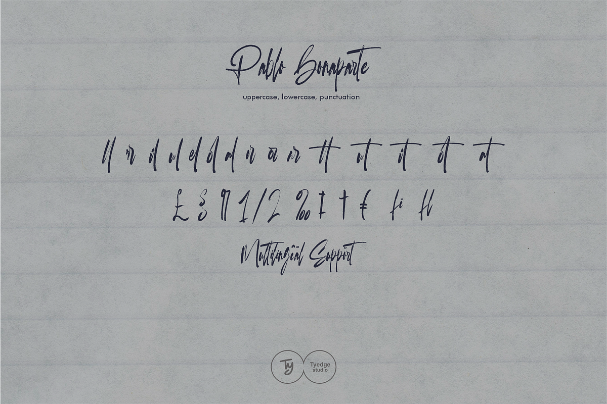 Pablo Bonaparte Modern Brush Script, a Script Font by Tyedge Studio (Photo 7 of 8)