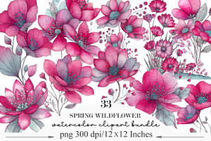 Whimsical Spring Wildflower Clipart, an Illustration by Designking