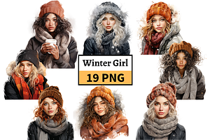 Watercolor Winter Girl Cliparts