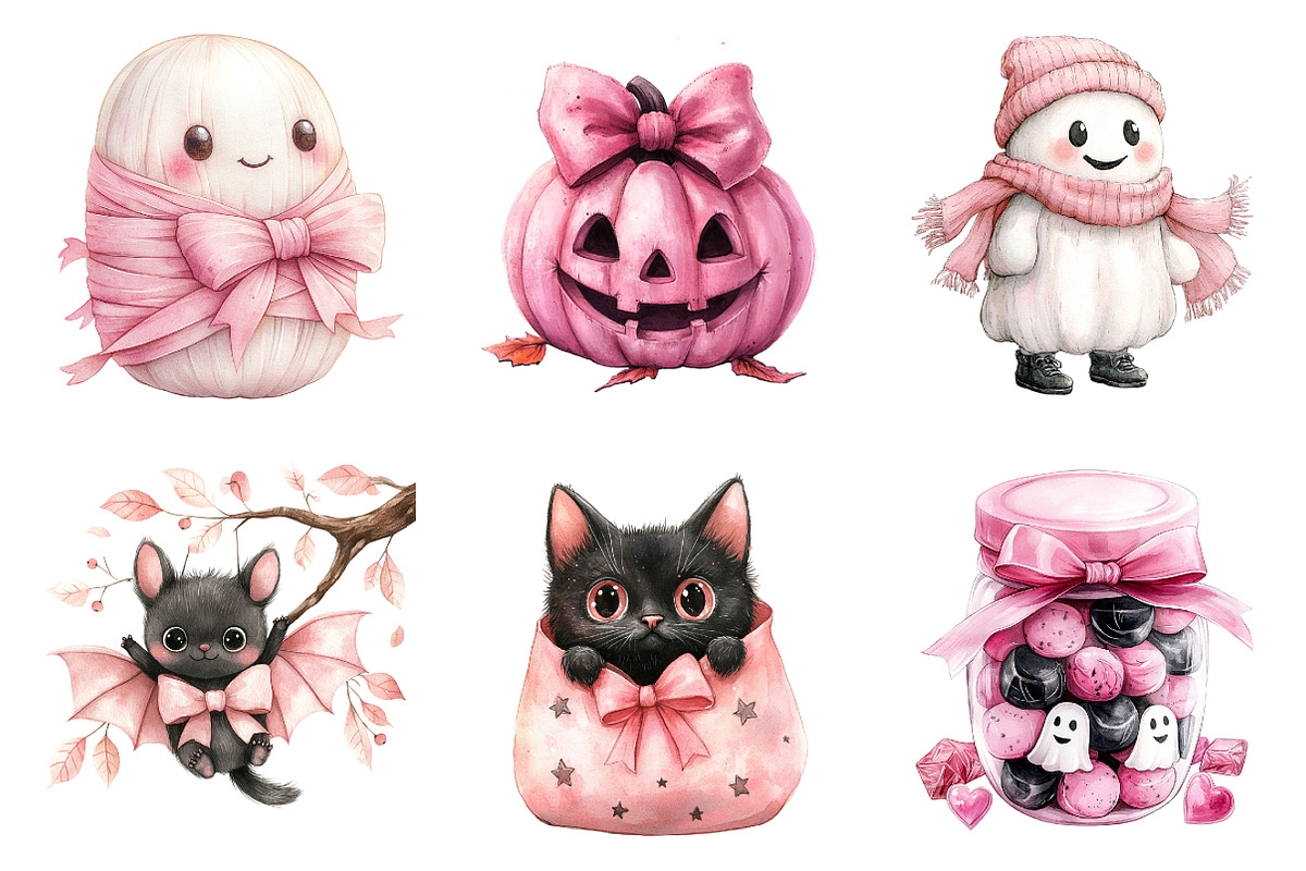 Watercolor Halloween Pink Ghost PNG, a Transportation Illustration by SinaCreation (Photo 4 of 6)