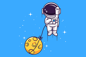 Cute Astronaut Flying With Moon