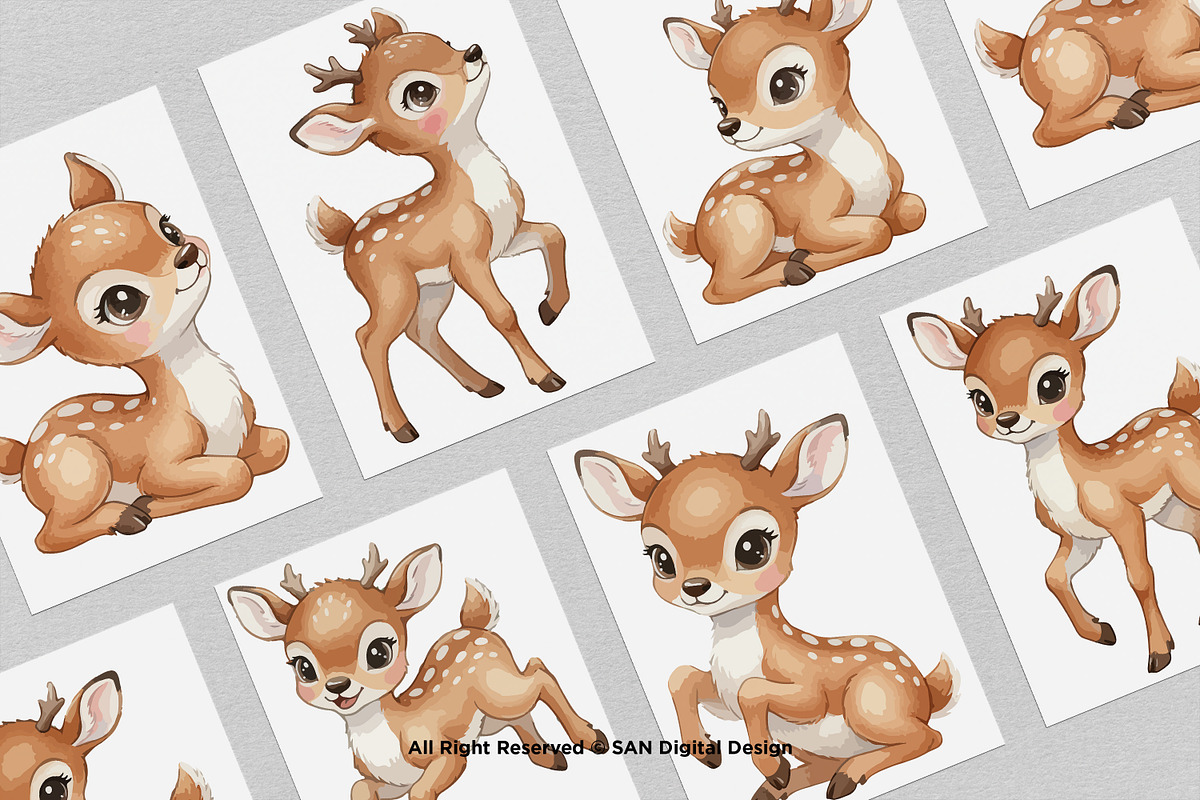 15 Bundle Watercolor Happy Deer Stag, an Animal Illustration by Morspective (Photo 3 of 8)