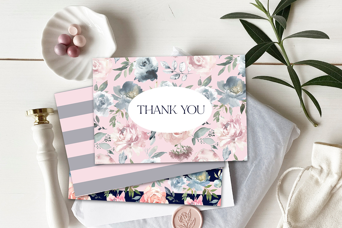 Blush & Dusty Blue Floral Clipart, a Decorative Illustration by whiteheartdesign (Photo 11 of 11)