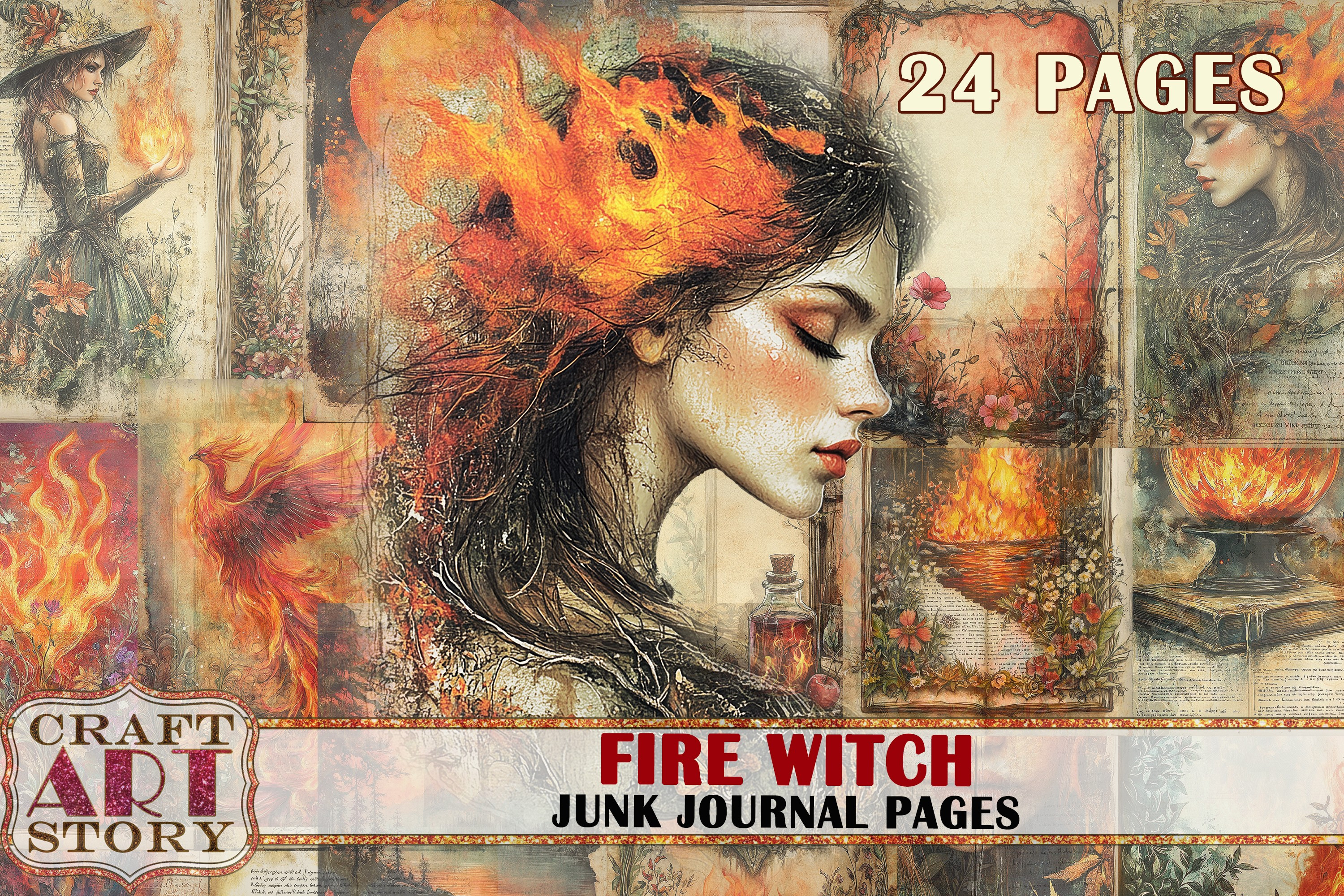 Fire witch Junk Journal Pages