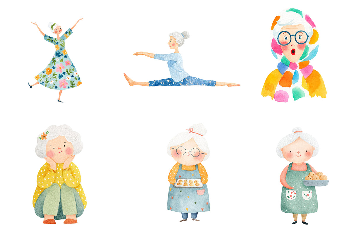 whimsical funny old lady clipart, an Illustration by CreationArt (Photo 5 of 5)