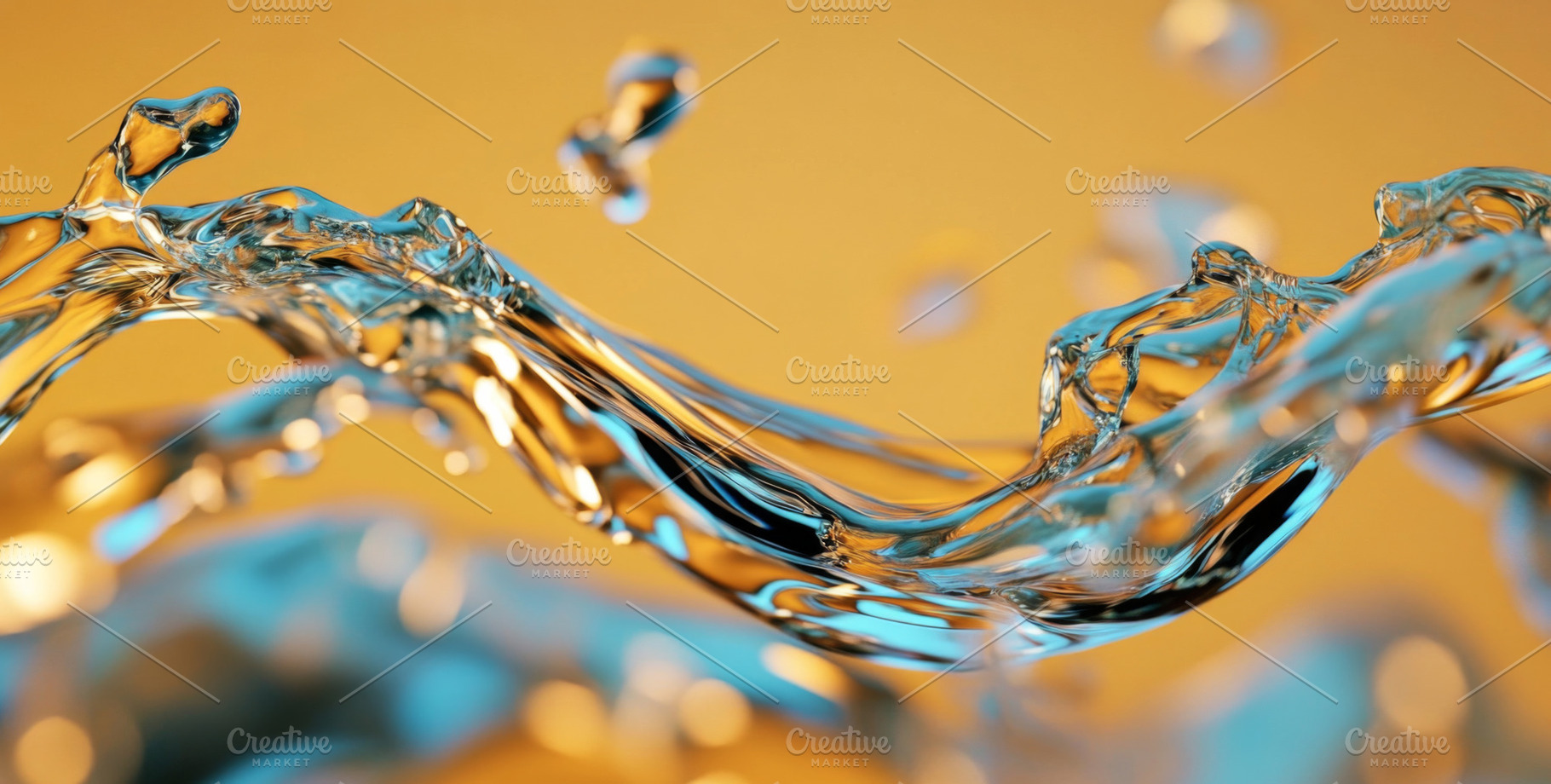 Blue liquid flowing dynamically on yellow background, abstract c, a Photo by Dvoevnore photos