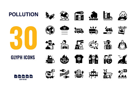 30 Pollution Glyph, Solid Icons