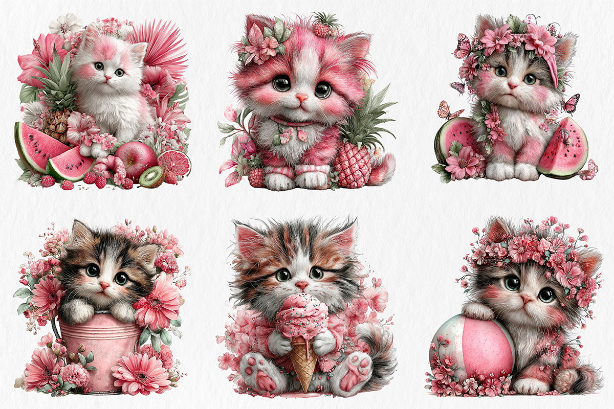 Whimsical Summer Cats Clipart, an Animal Illustration by Libby Wishes (Photo 3 of 3)