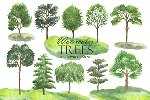 Watercolor Green Trees Clipart