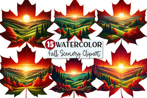 Fall Scenery Autumn Sunset Clipart, an Illustration by Rose Art