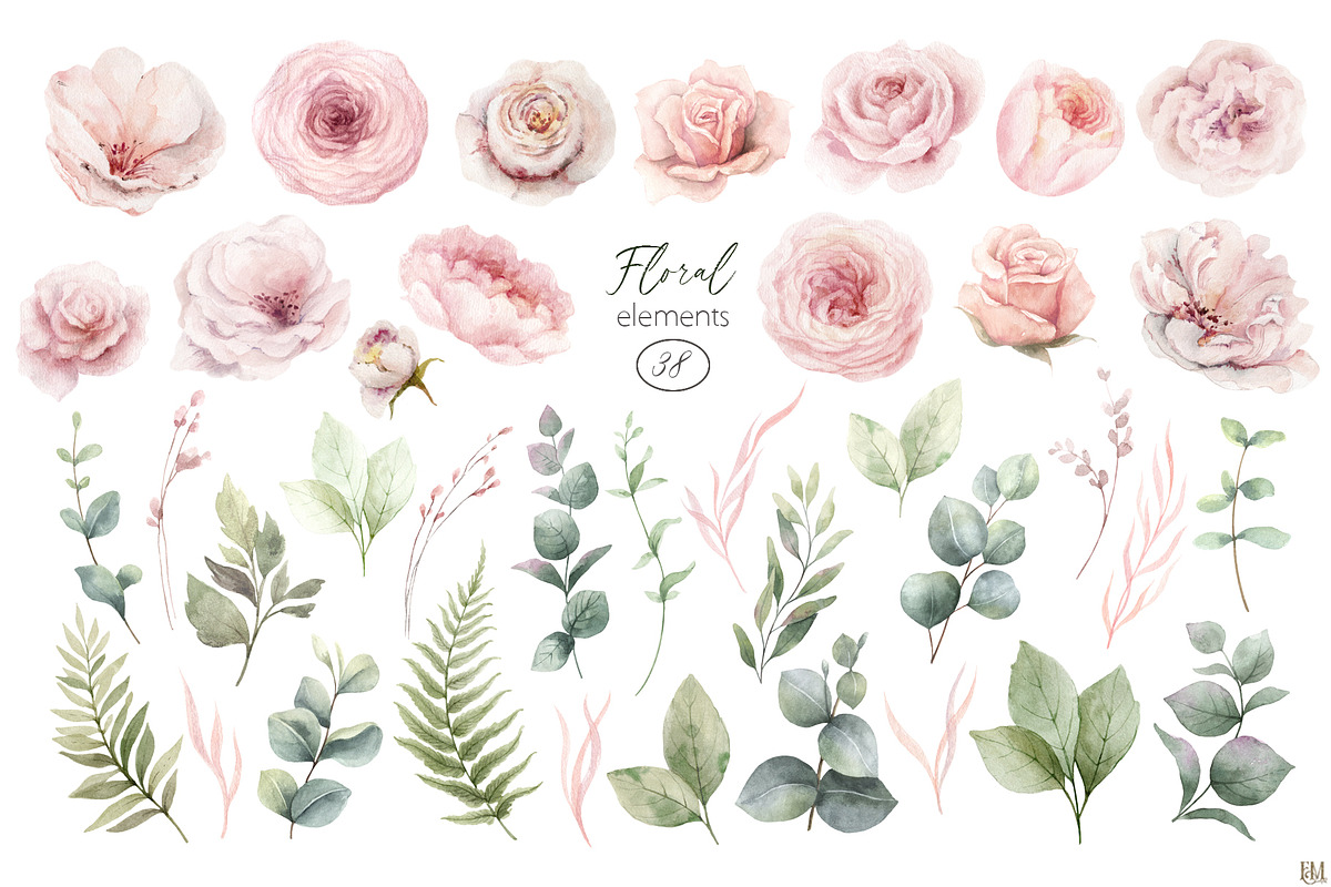 Dusty Pink & Green Watercolor, an Object Illustration by Elena Medvedeva (Photo 7 of 10)
