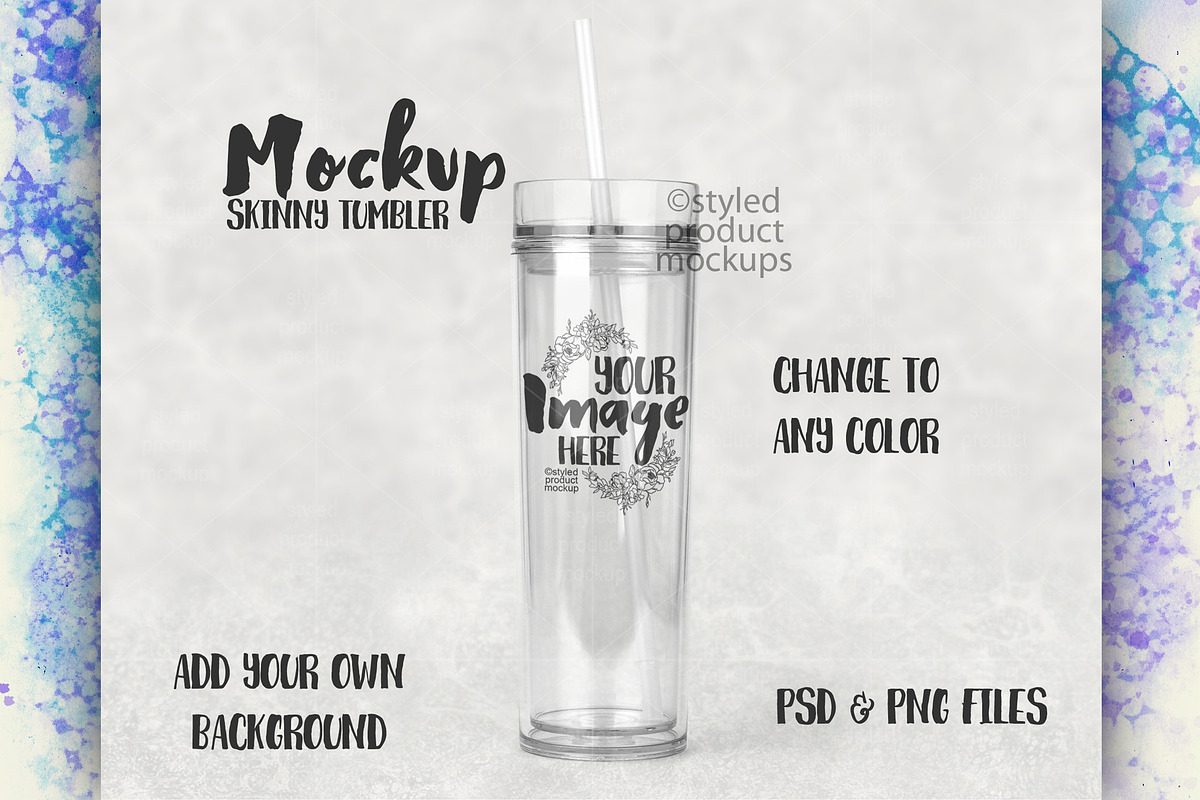 Acrylic skinny tumbler mockup, a Product Mockup by StyledProductMockups (Photo 1 of 6)