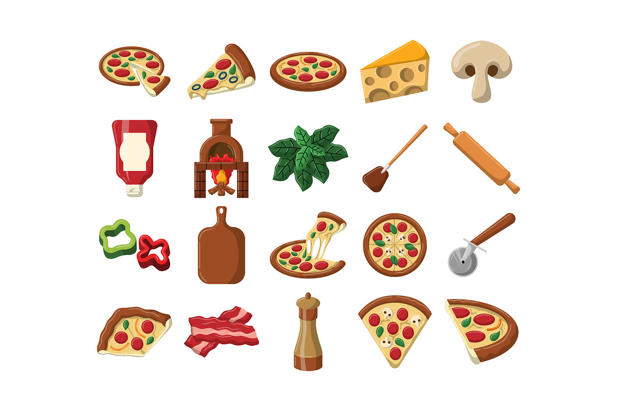 Pizza Vector Icon Elements Set, a Solid Icon by Perucha studio (Photo 2 of 2)