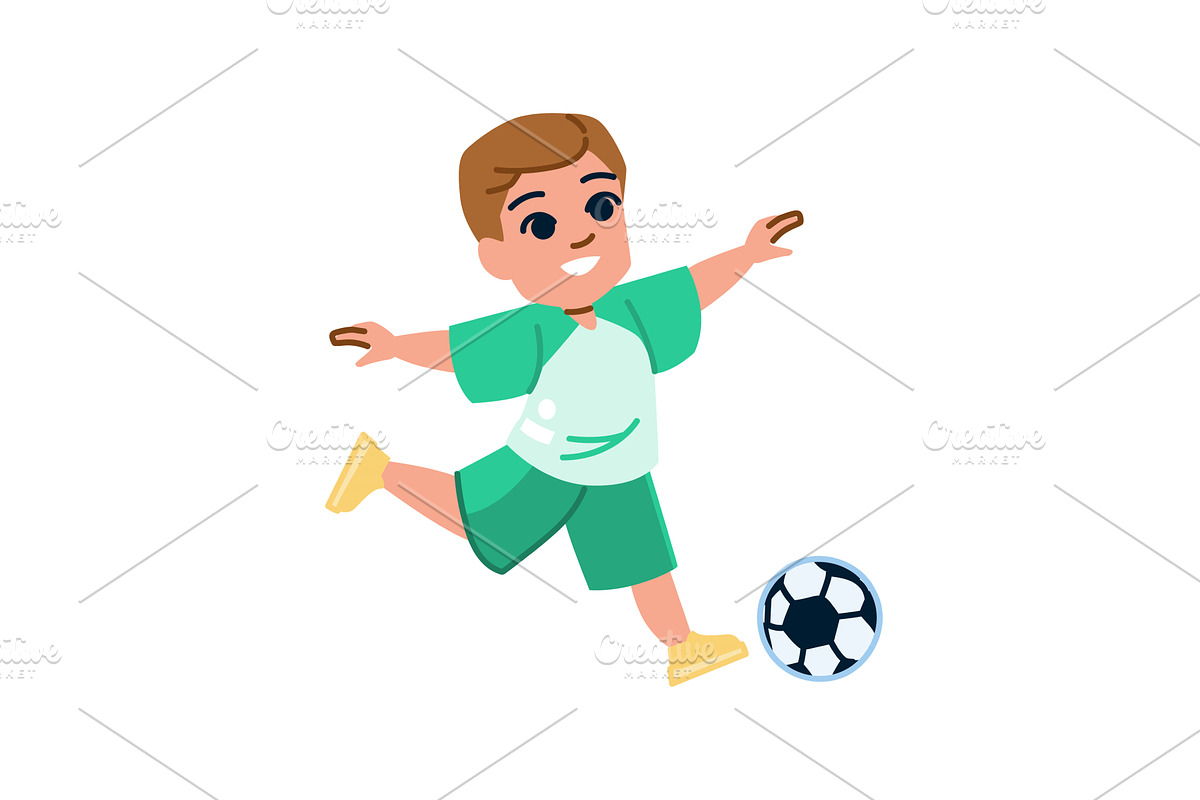 Happy child kicking soccer ball, a Sport Illustration by pikepicture
