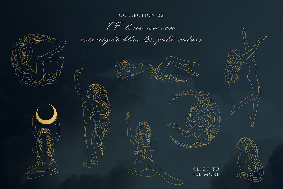 Hand drawn Celestial Women Line Art, an Illustration by KirillsWorkshop (Photo 3 of 8)