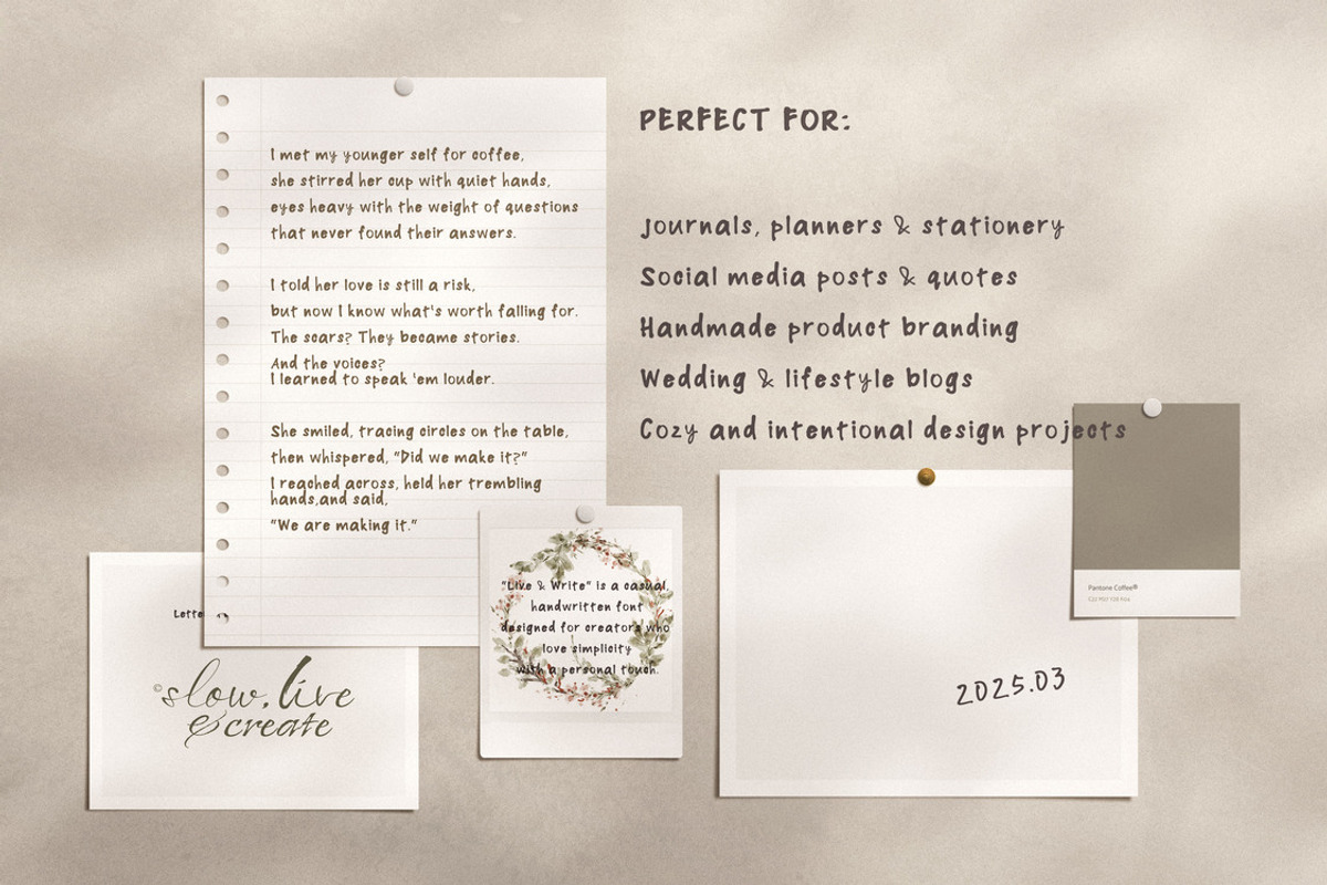 To Live and Write - Handwritten Font, a Handwritten Font by slowlivecreate (Photo 3 of 7)