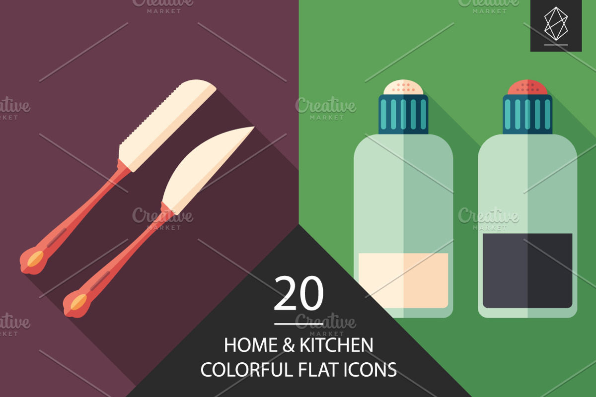 Home and kitchen flat icon set