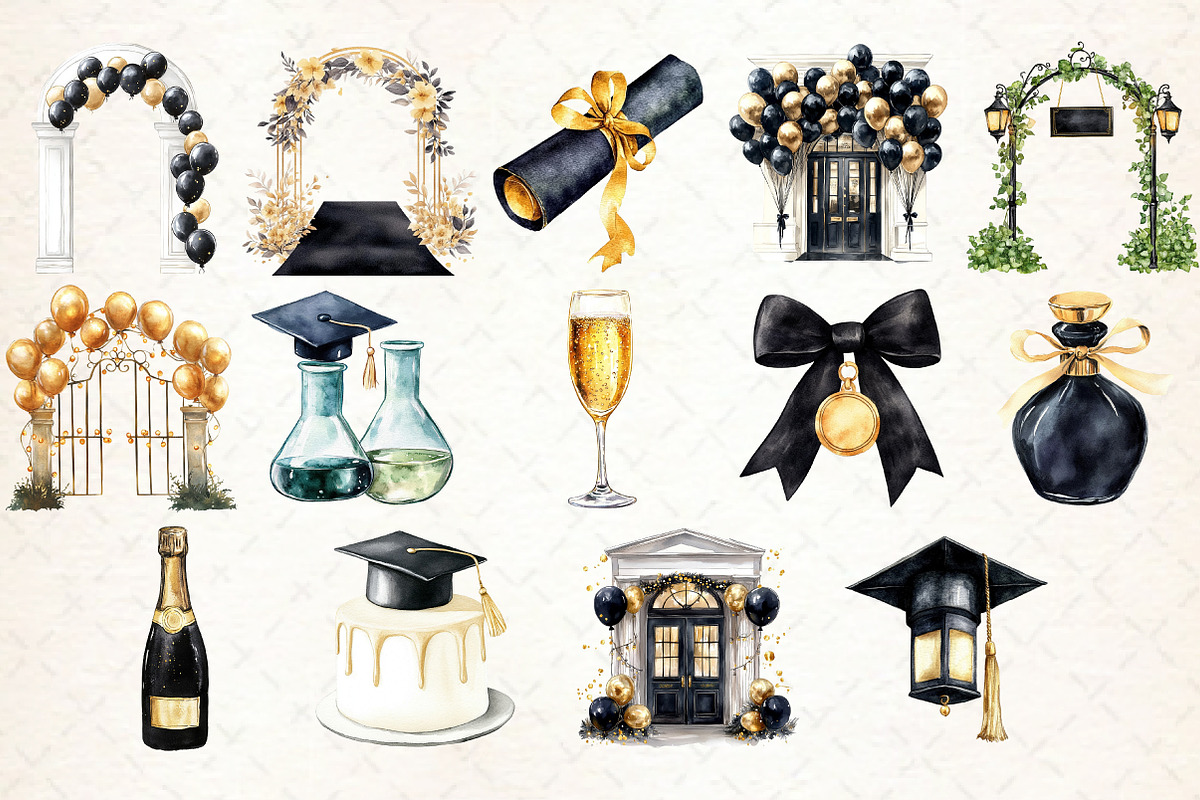 Black & Gold Graduation Day Clipart, an Illustration by Libby Wishes (Photo 2 of 7)