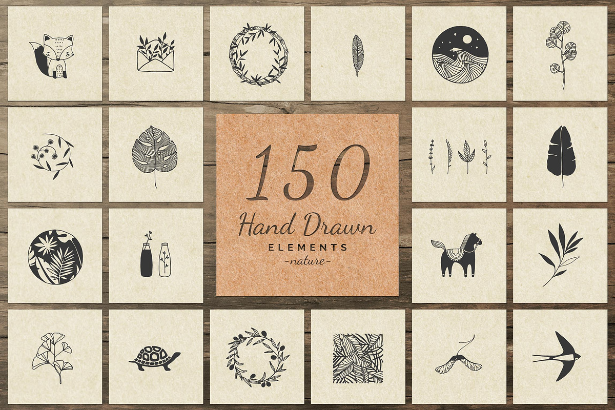150 Hand Drawn Elements -Nature II-, an Animal Illustration by Michael Rayback Design (Photo 1 of 8)