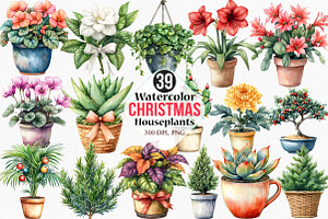 Christmas Houseplants Clipart, an Illustration by Canvas Craft