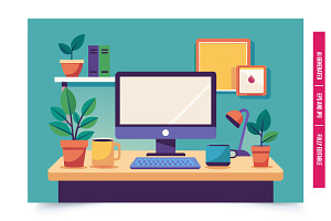 Desk with Plants & Mug, an Illustration by Tanuart